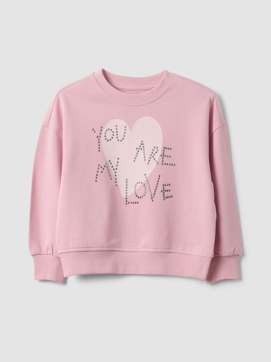 Felpa rosa in puro cotone con stampa cuore regular fit per bambina_0