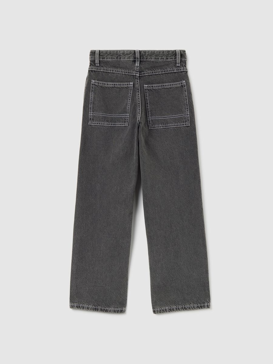 Girls' grey cotton denim trousers with regular fit_1