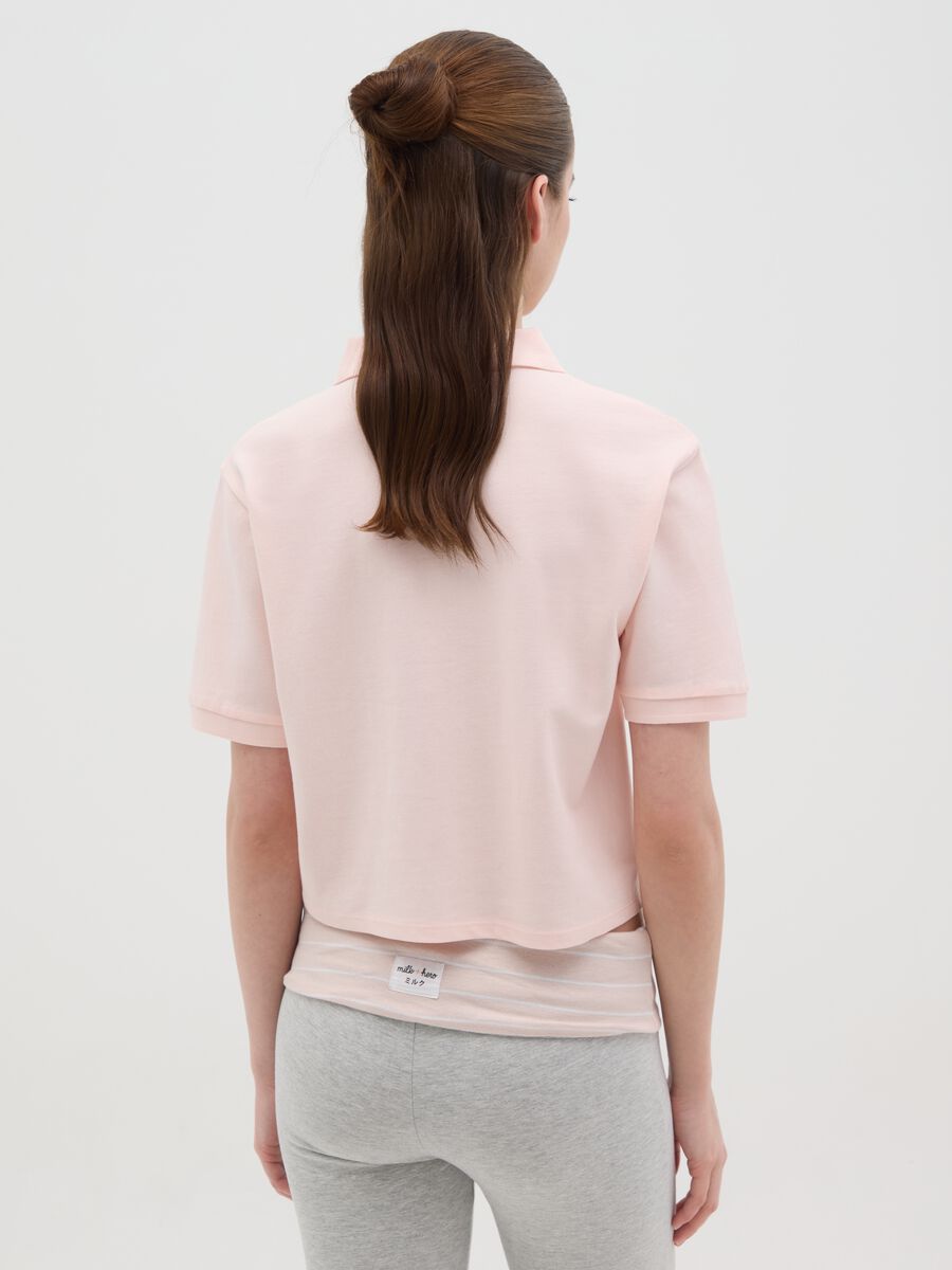Women's pink regular fit pure cotton polo with classic collar and embroidered logo_3