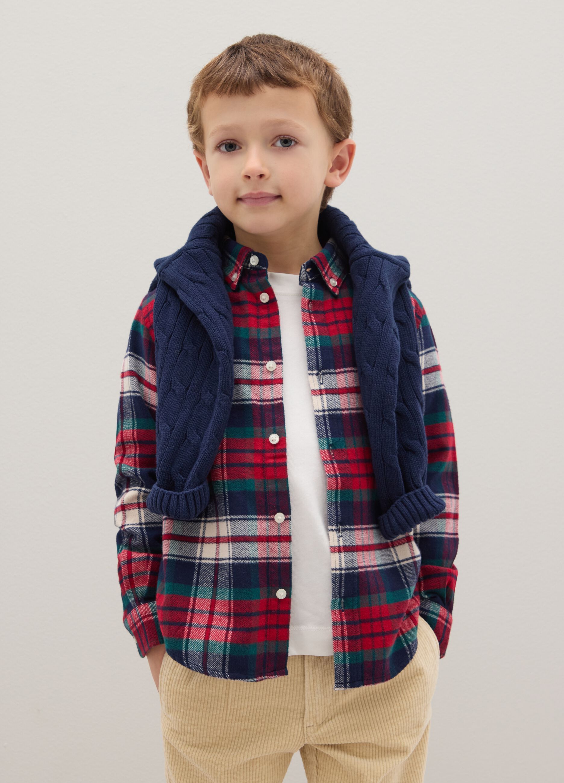 Children's multicolour check regular fit shirt in pure cotton