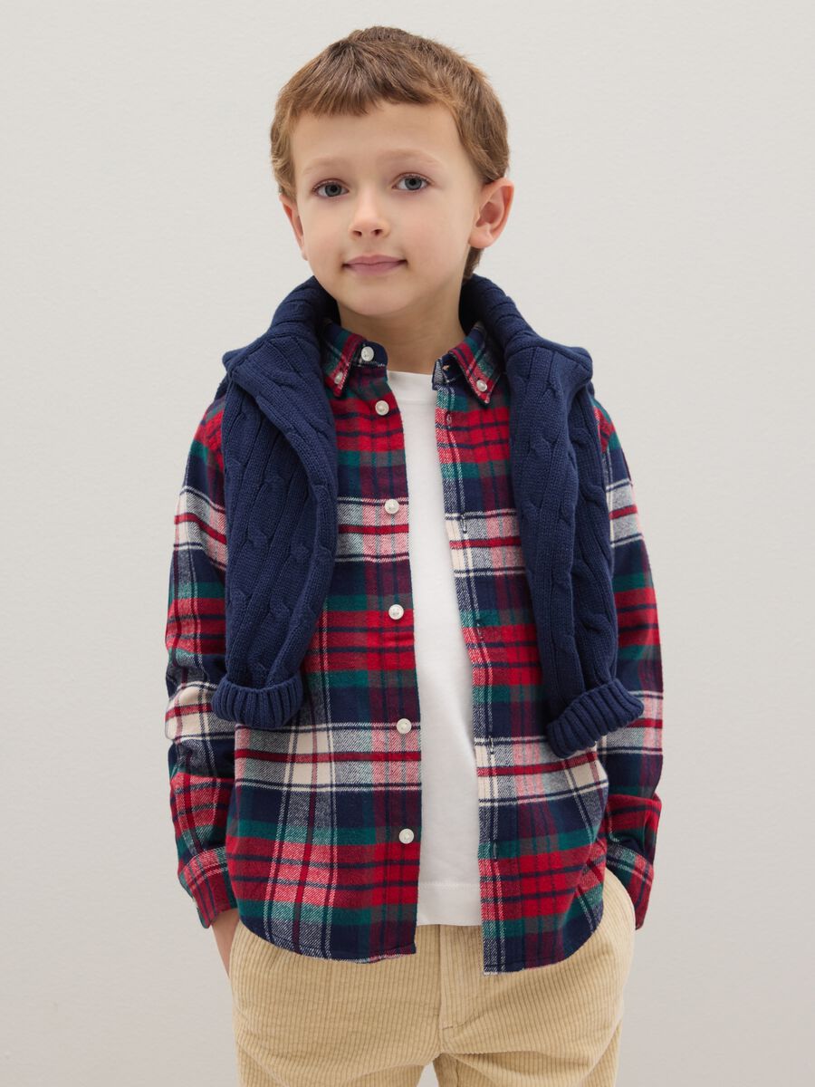 Children's multicolour check regular fit shirt in pure cotton_0