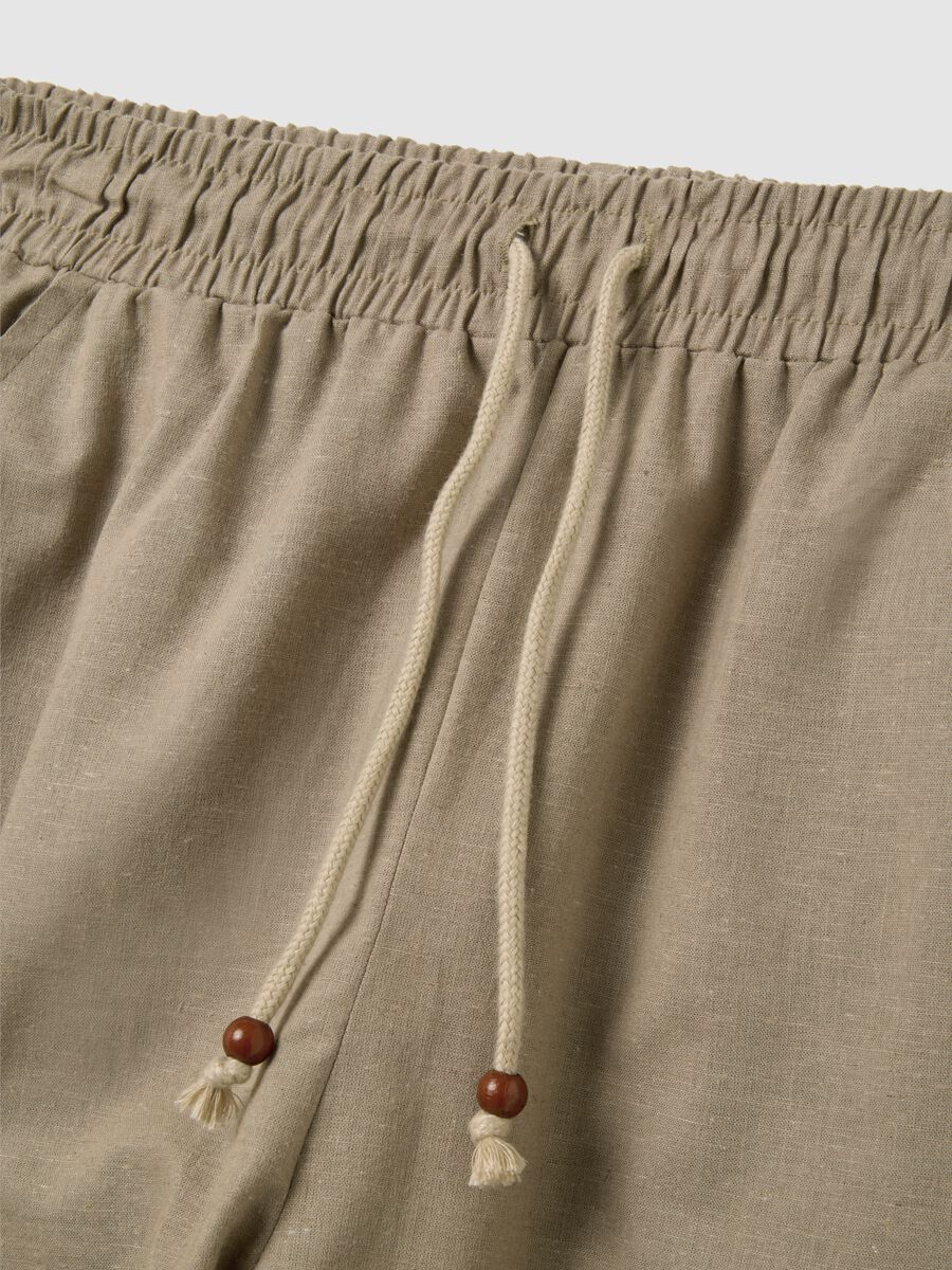 Men's beige regular fit cotton blend trousers with drawstring_5