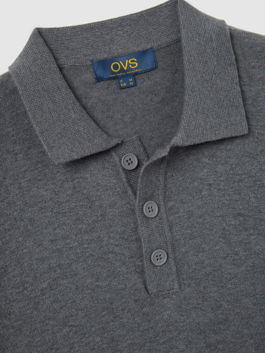 Grey long-sleeved polo in cotton and silk blend regular fit_5