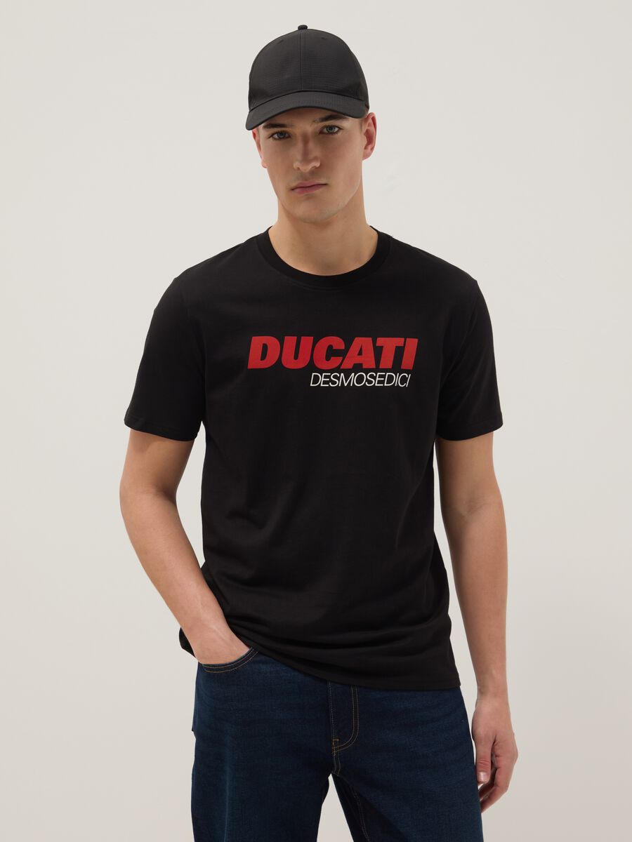 Black regular fit pure cotton T-shirt with Ducati print_0