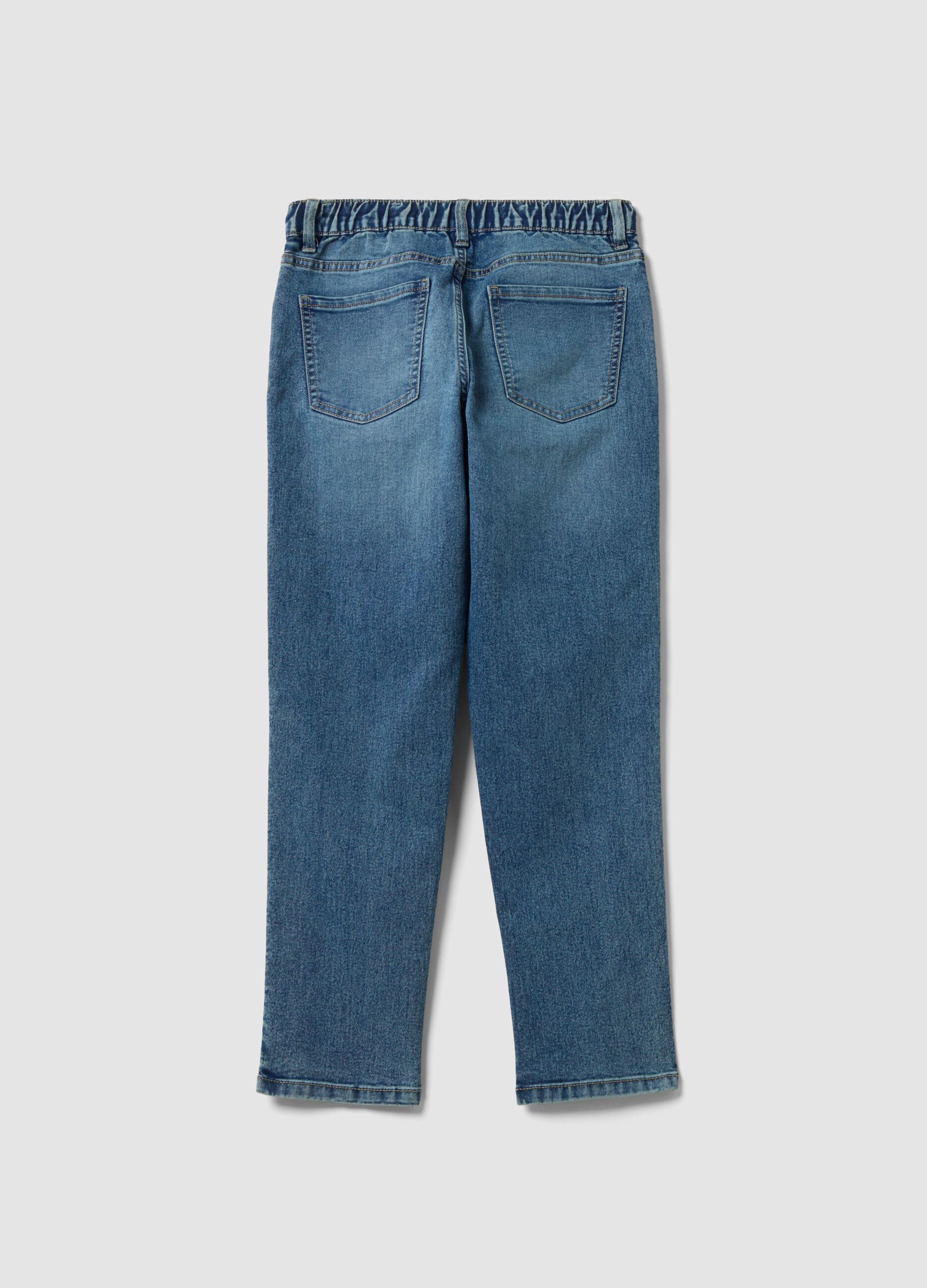 Blue stretch cotton jeans with elasticated waist for boys