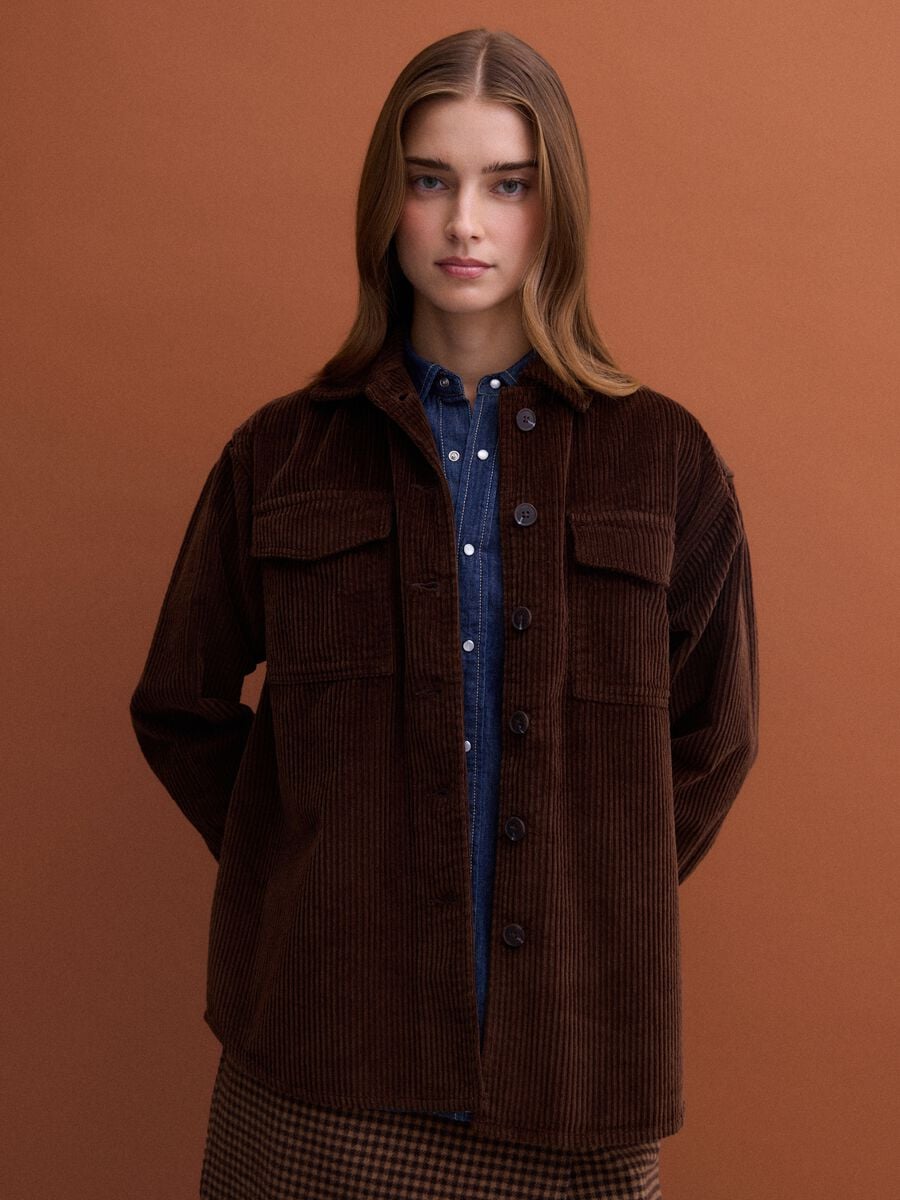 Dark brown pure cotton ribbed shirt_1