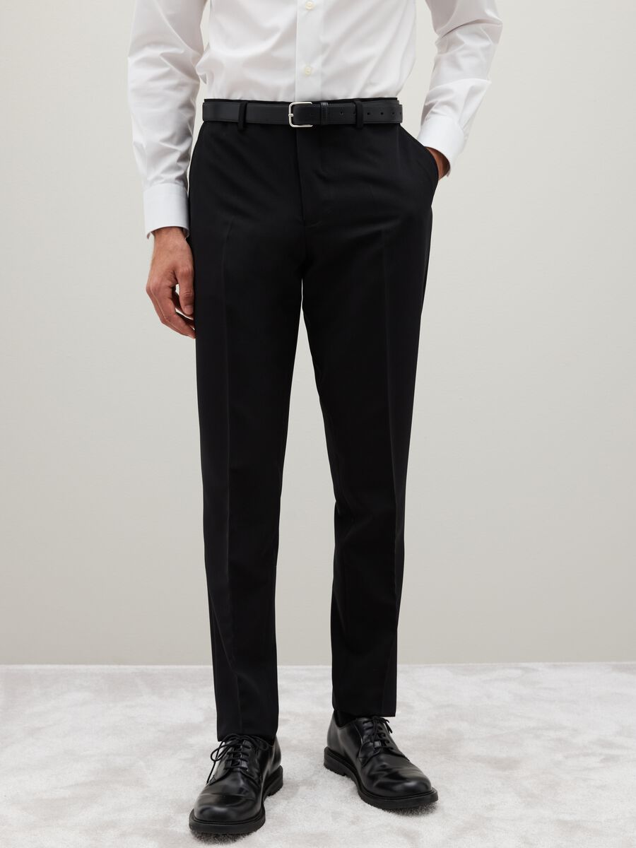 Black Slim Fit Stretch Fabric Trousers_1