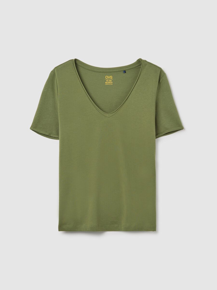 Green organic cotton T-shirt with V neck_4