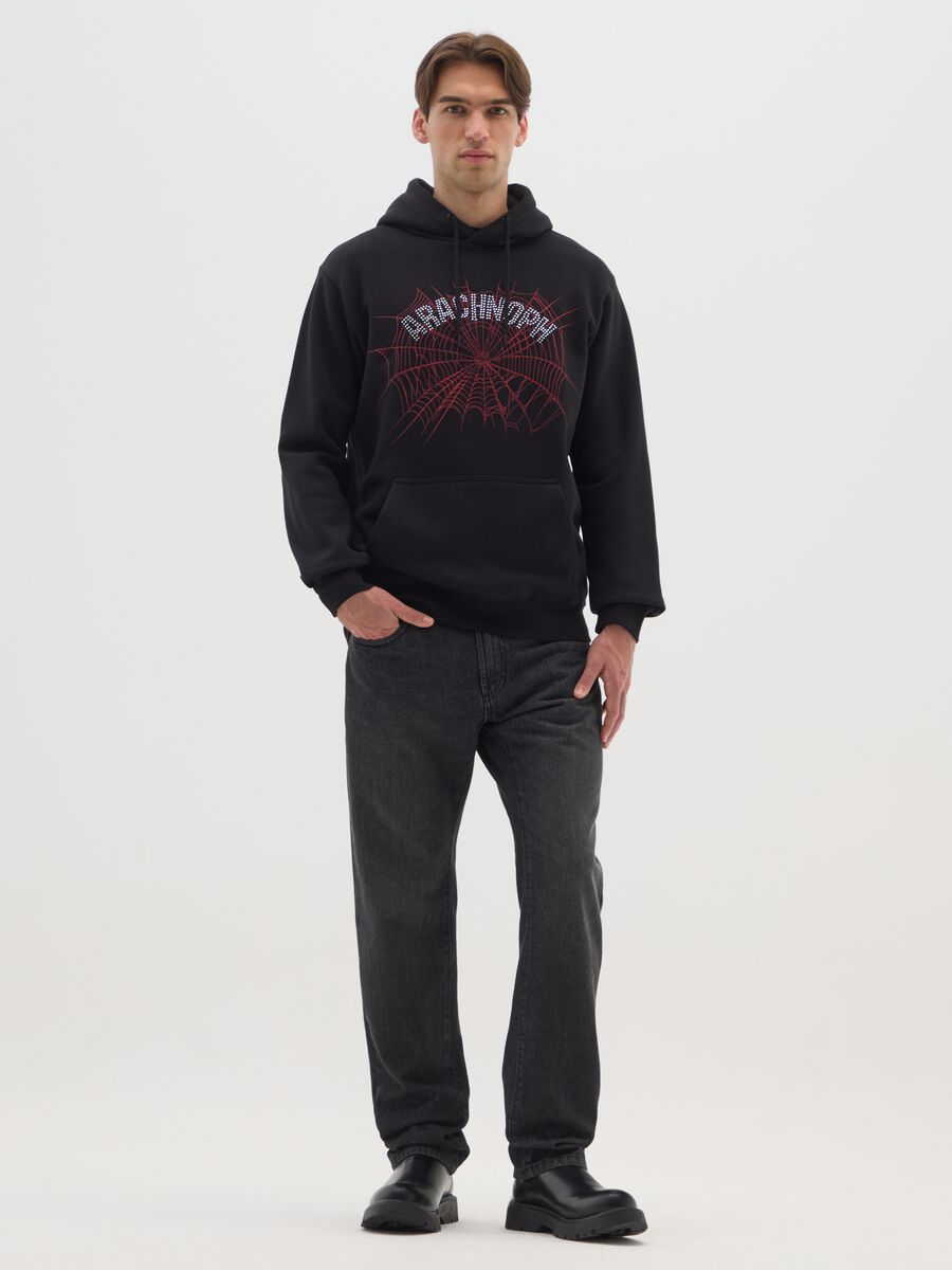 Felpa in misto cotone nero con cappuccio_1