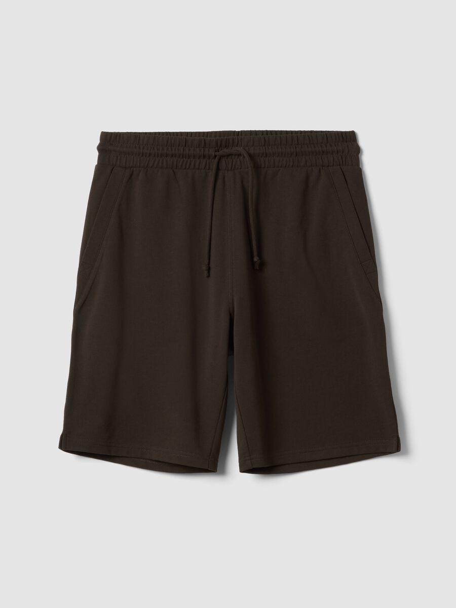 Brown cotton blend regular fit shorts_4