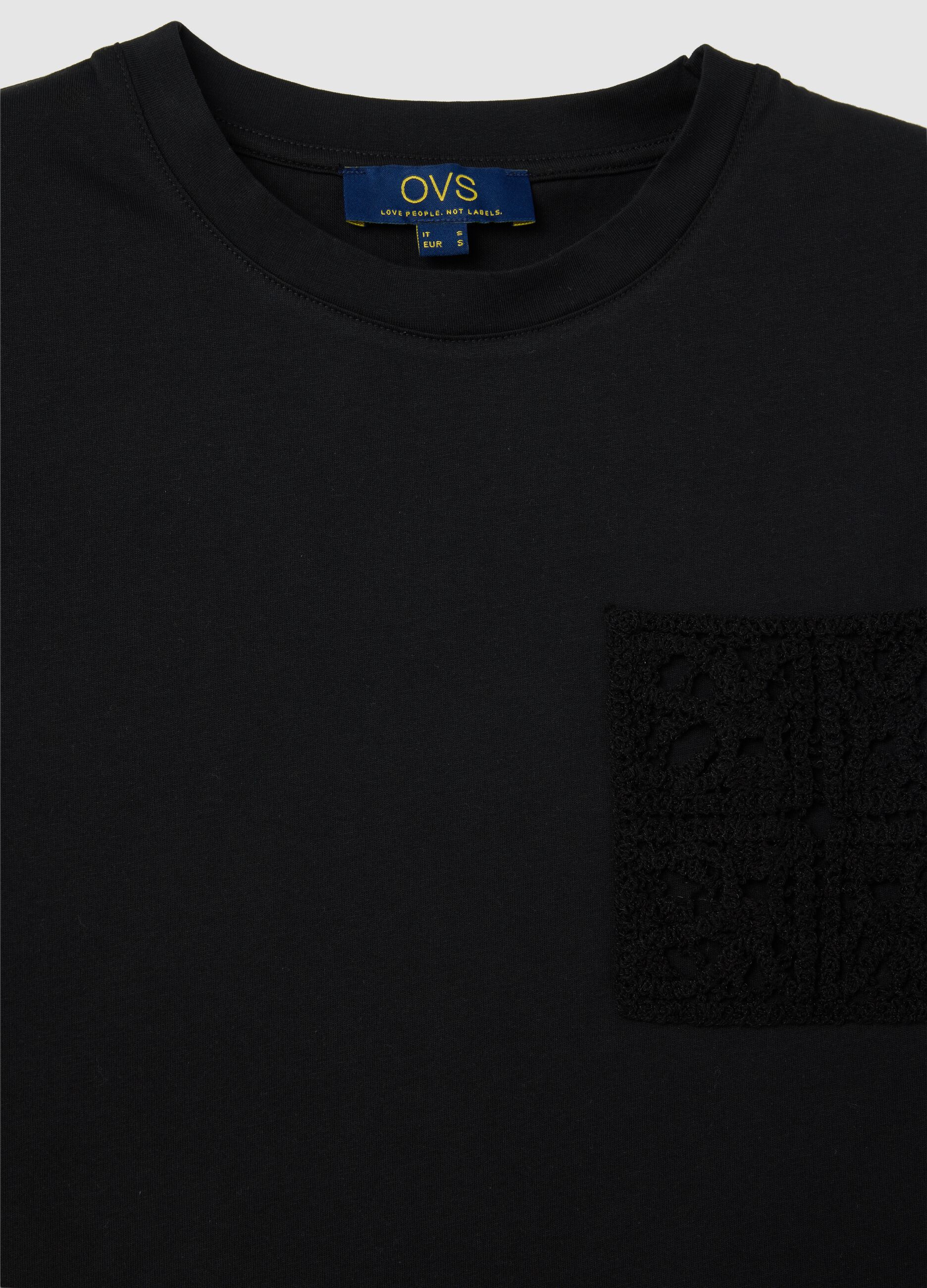 Black short sleeve cotton T-shirt by Ovs