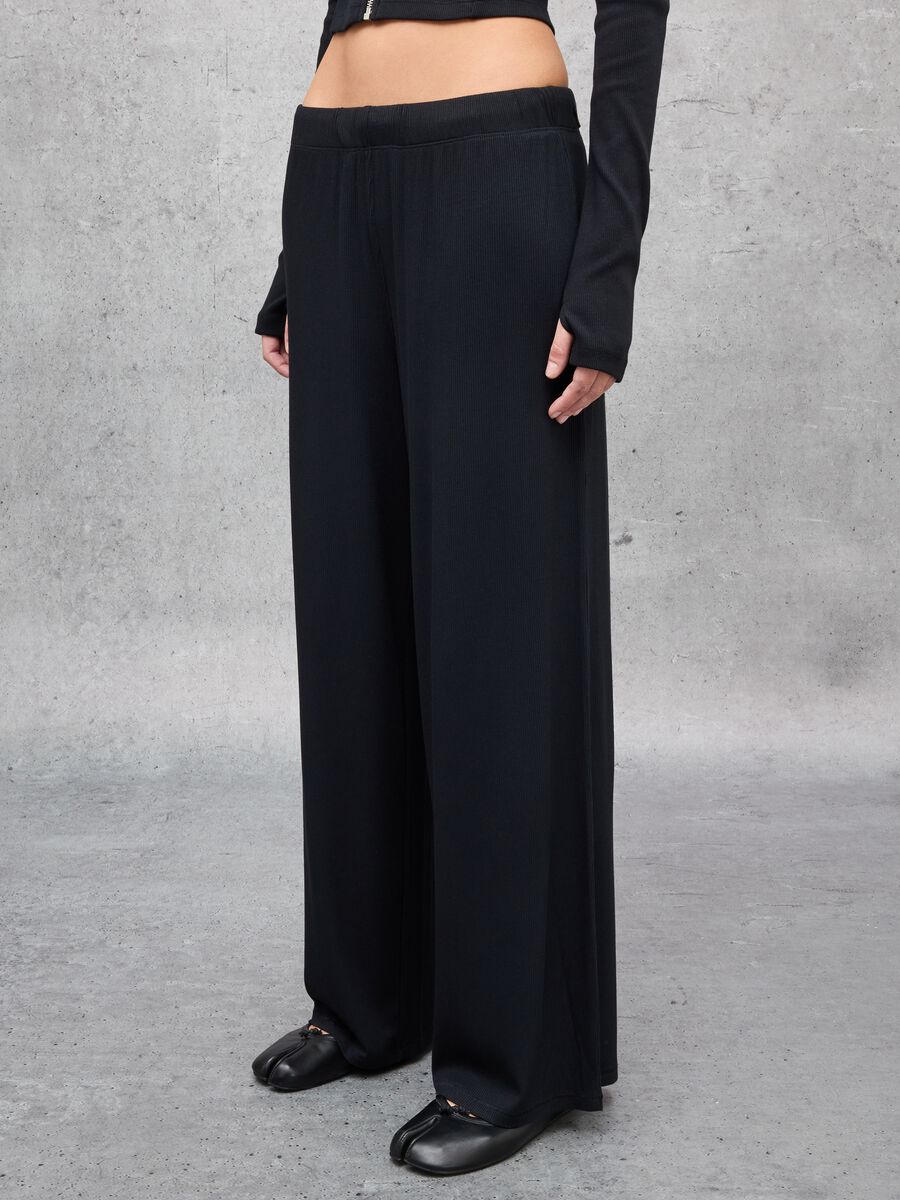 Ribbed Fluid Trousers Black_1