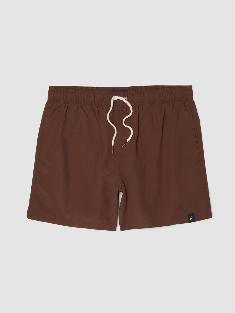 Boxer da mare marrone con vita elasticizzata e coulisse_0