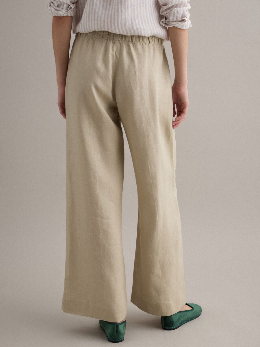 Pantaloni beige in puro lino con coulisse straight fit_3