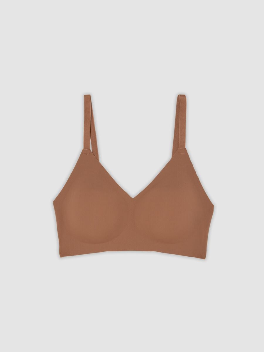 Reggiseno marrone in tessuto elasticizzato con imbottitura removibile_0