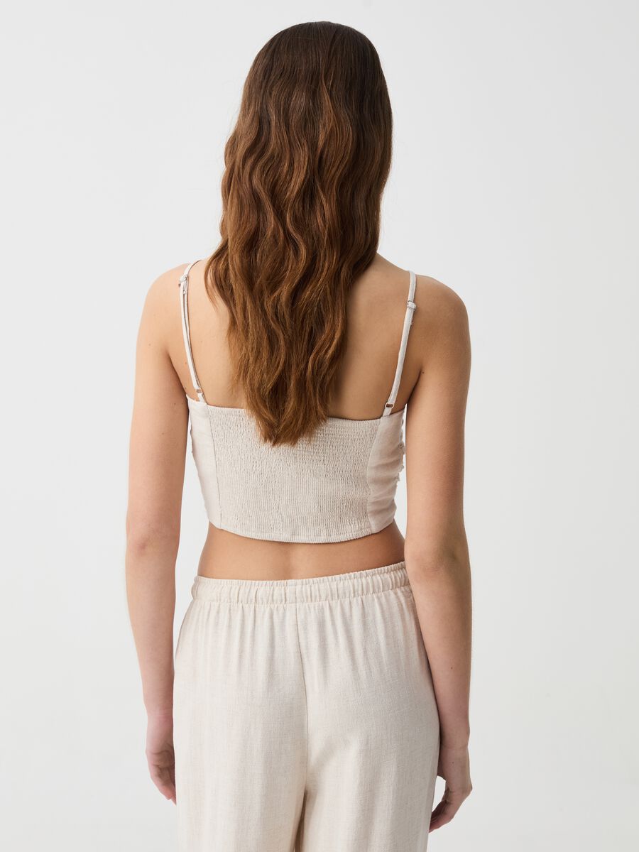 Viscose and linen crop top with gathering_2