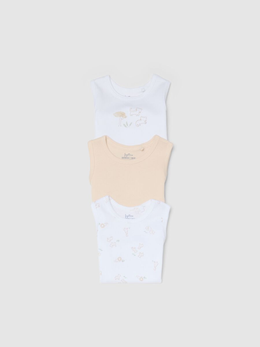 Multicolour sleeveless cotton baby bodysuit trio pack_3