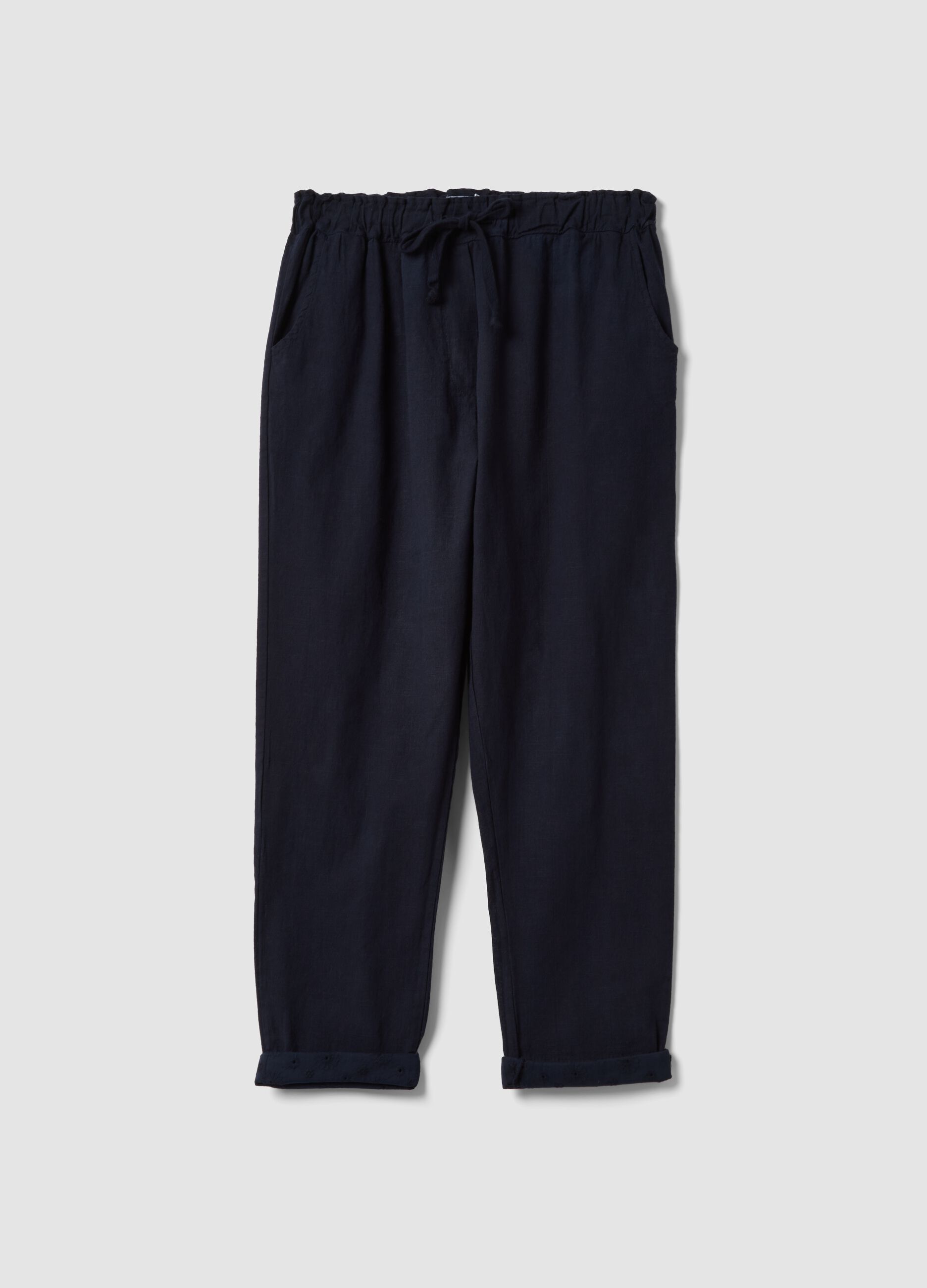 Blue linen and cotton blend trousers