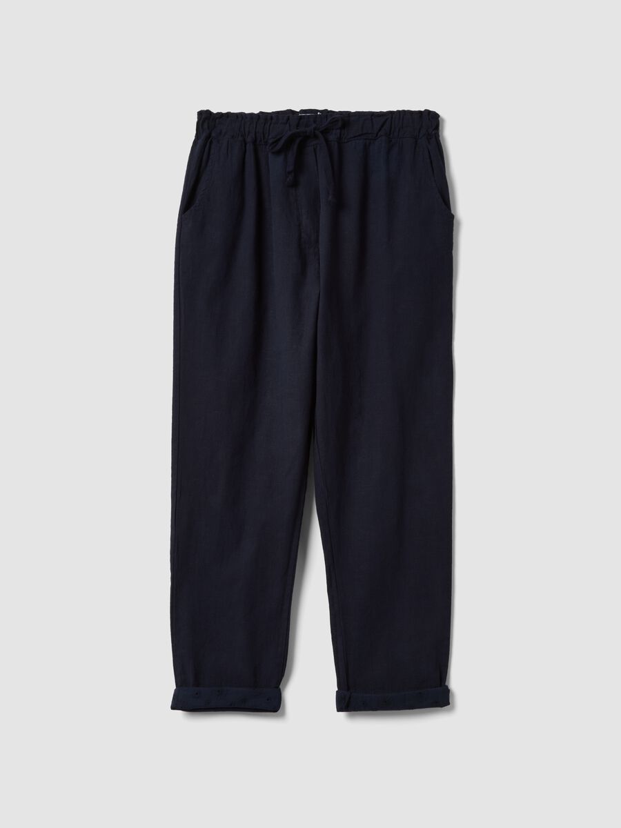 Blue linen and cotton blend trousers_0