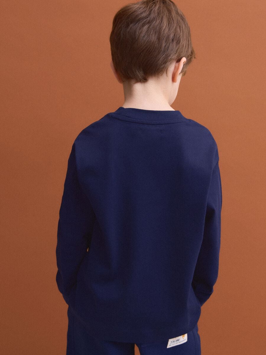 Blue long-sleeve crew-neck pure cotton T-shirt for boys_2