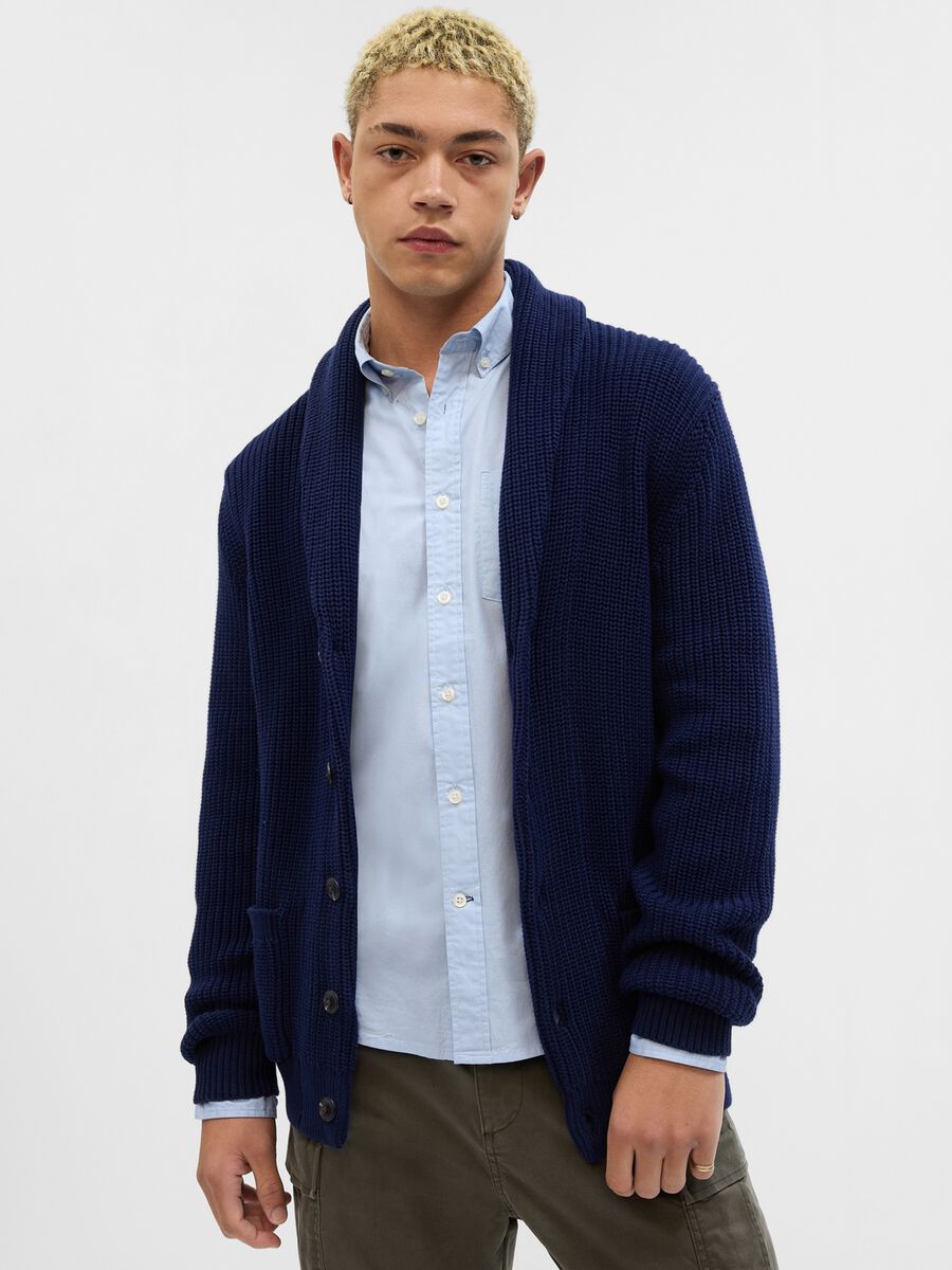 Cardigan a coste inglesi con collo a scialle_0