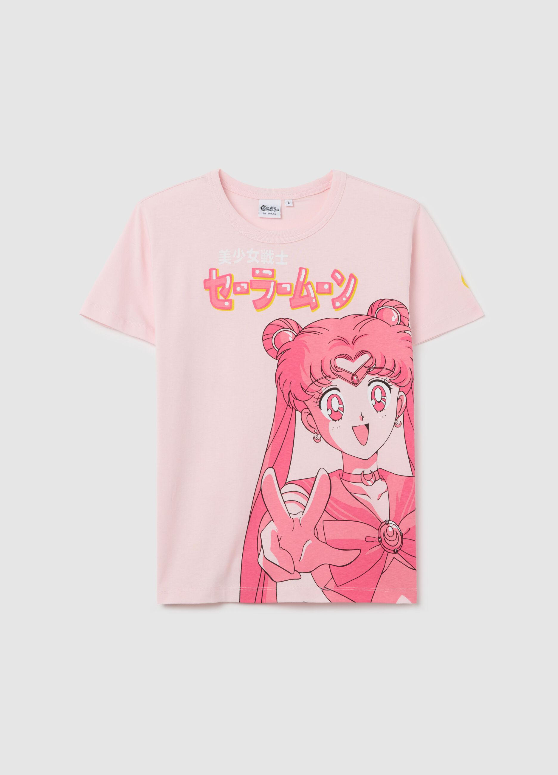 T-shirt rosa in cotone con stampa Sailor Moon