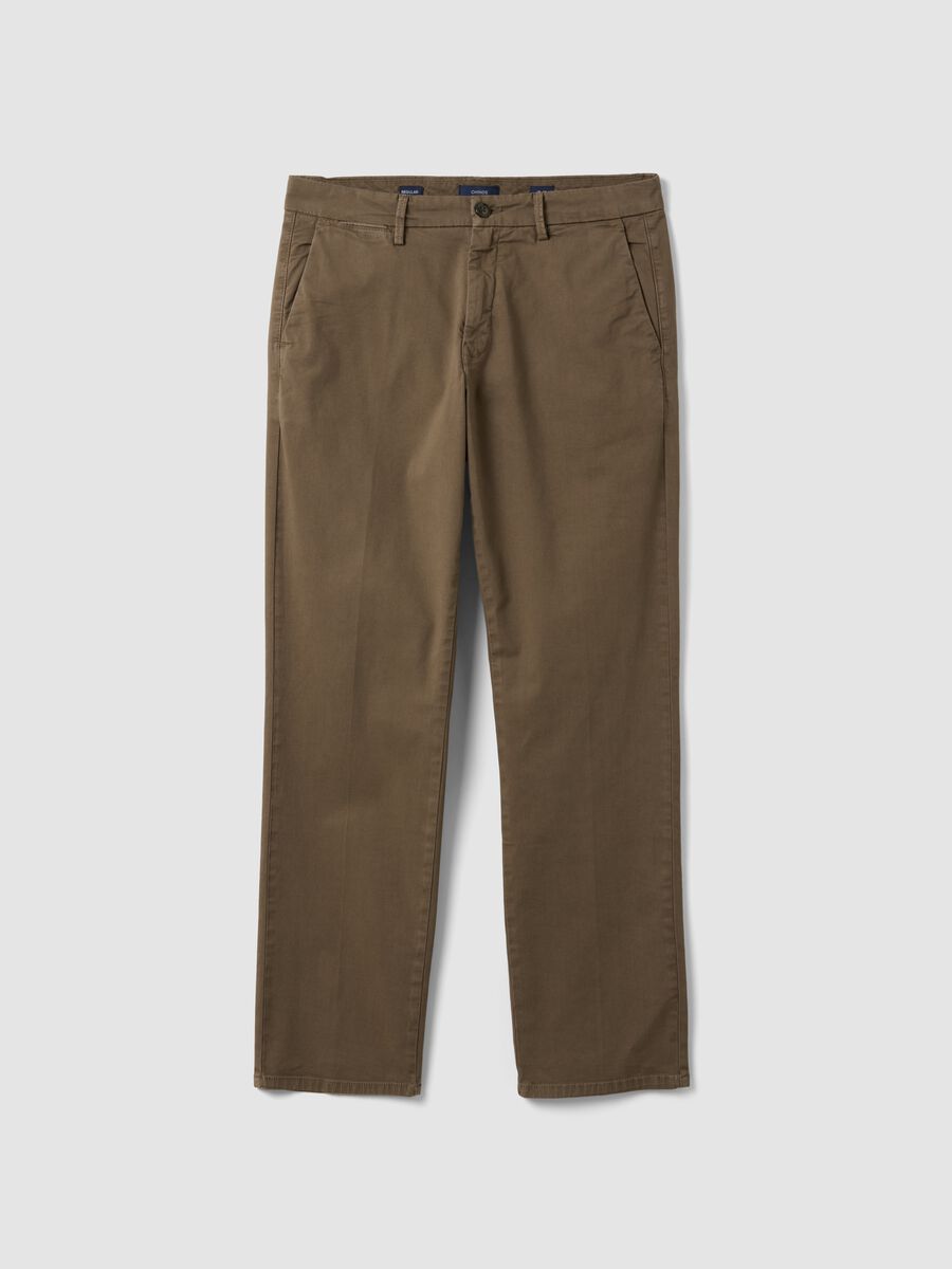 Brown regular-fit stretch cotton chino trousers_4