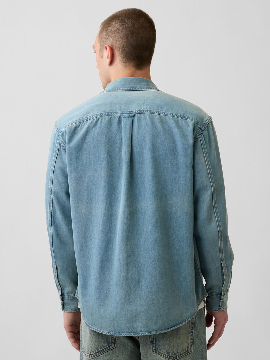 Camicia denim in misto cotone e lyocell con due tasche_2