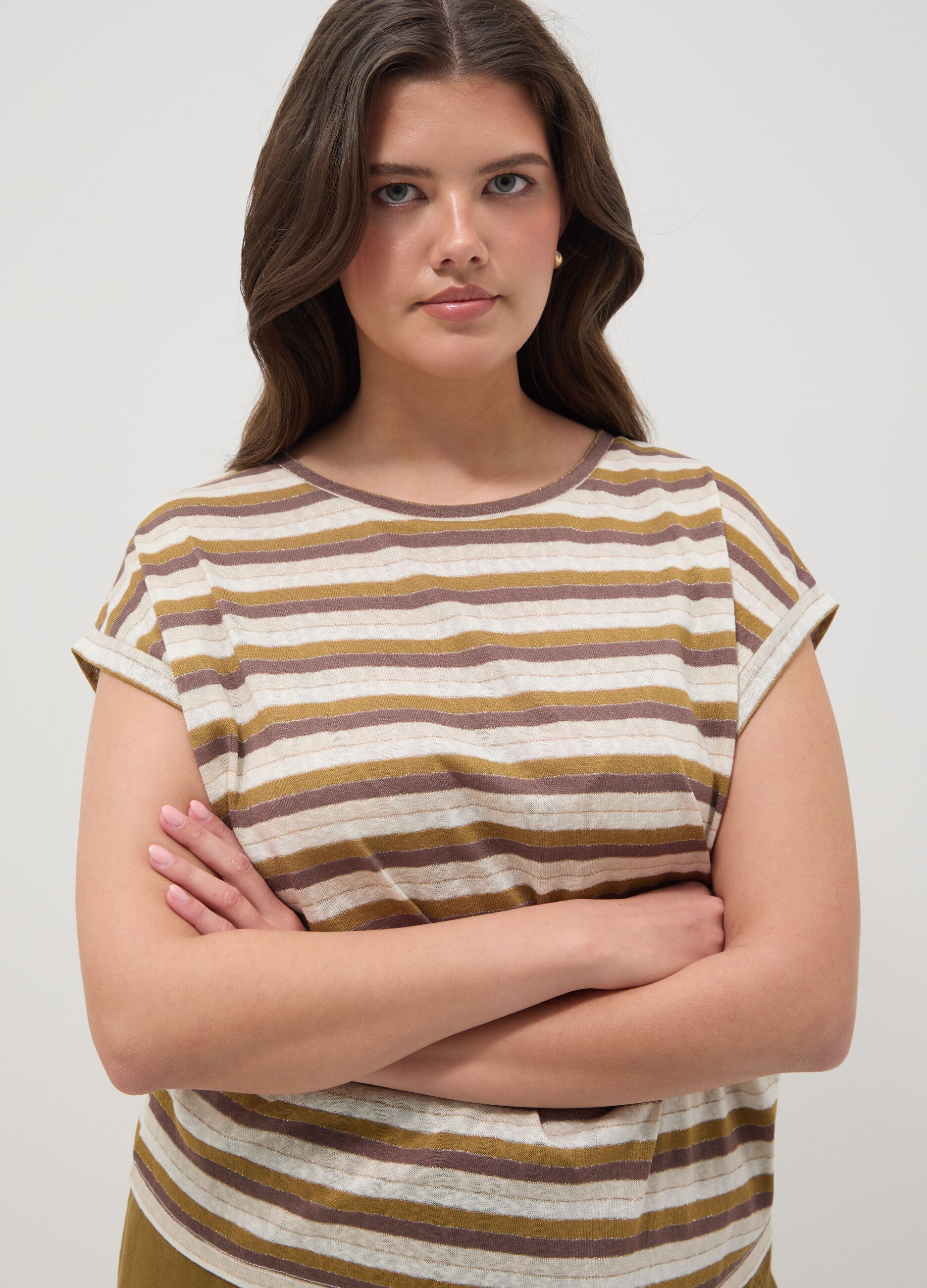 Regular-fit multicolour striped viscose-blend T-shirt
