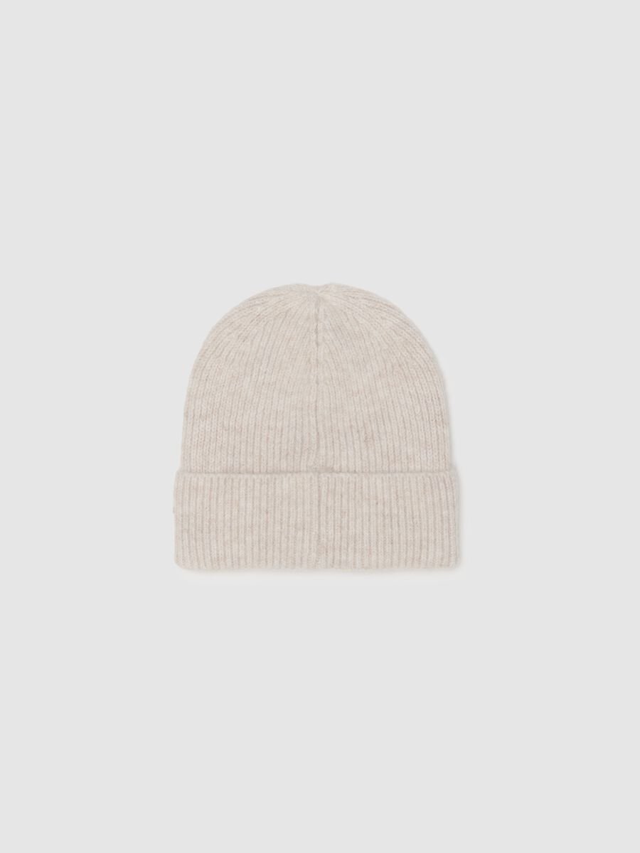 Berretto beanie a costine beige con ricami in strass_1