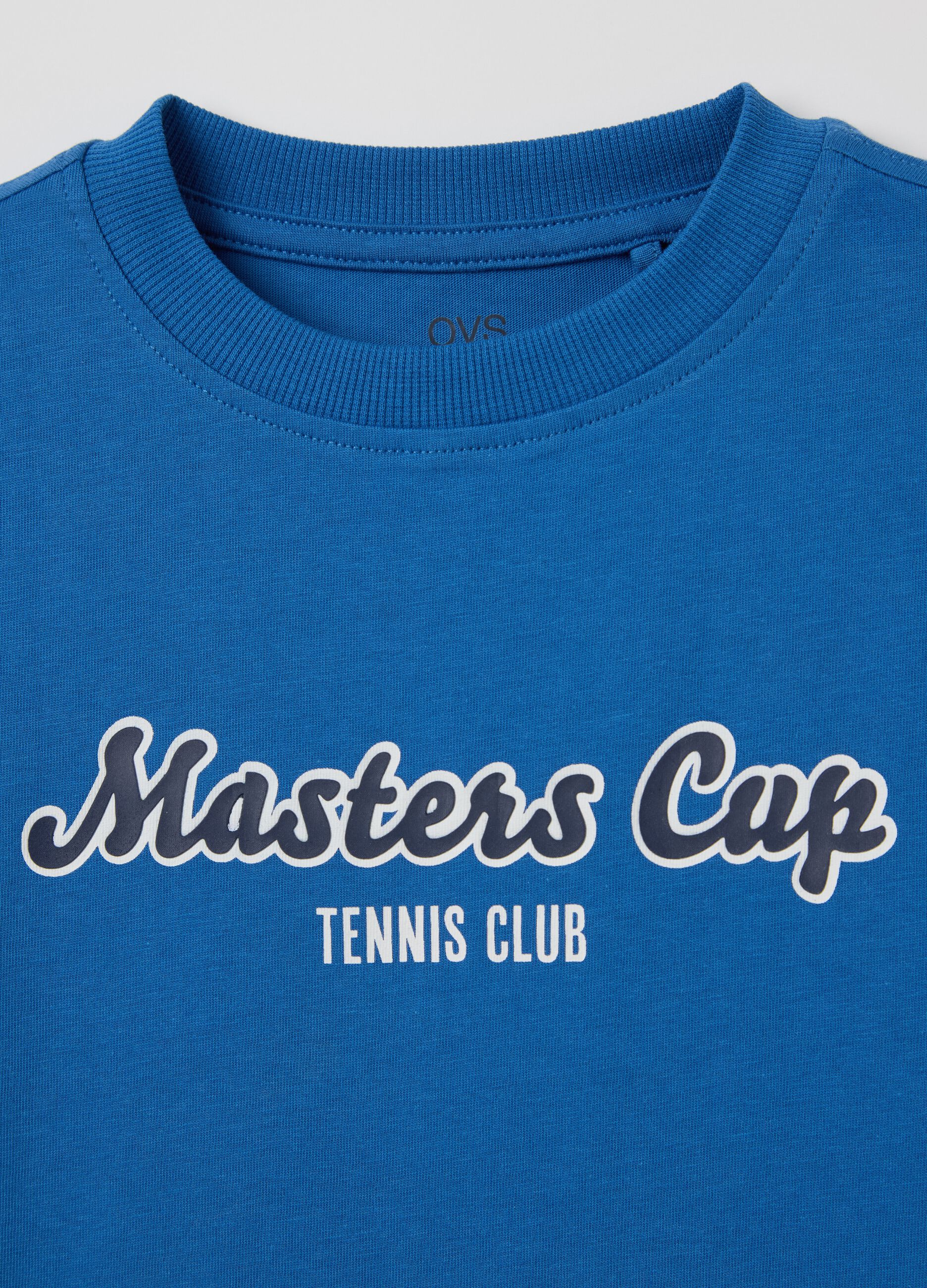 Blue cotton T-shirt with lettering print