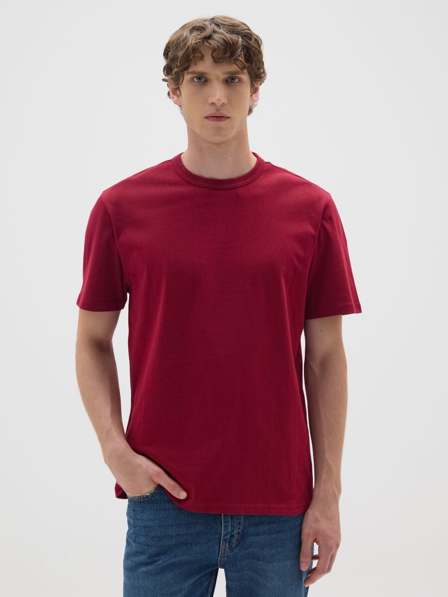 Red pure cotton regular fit T-shirt_0