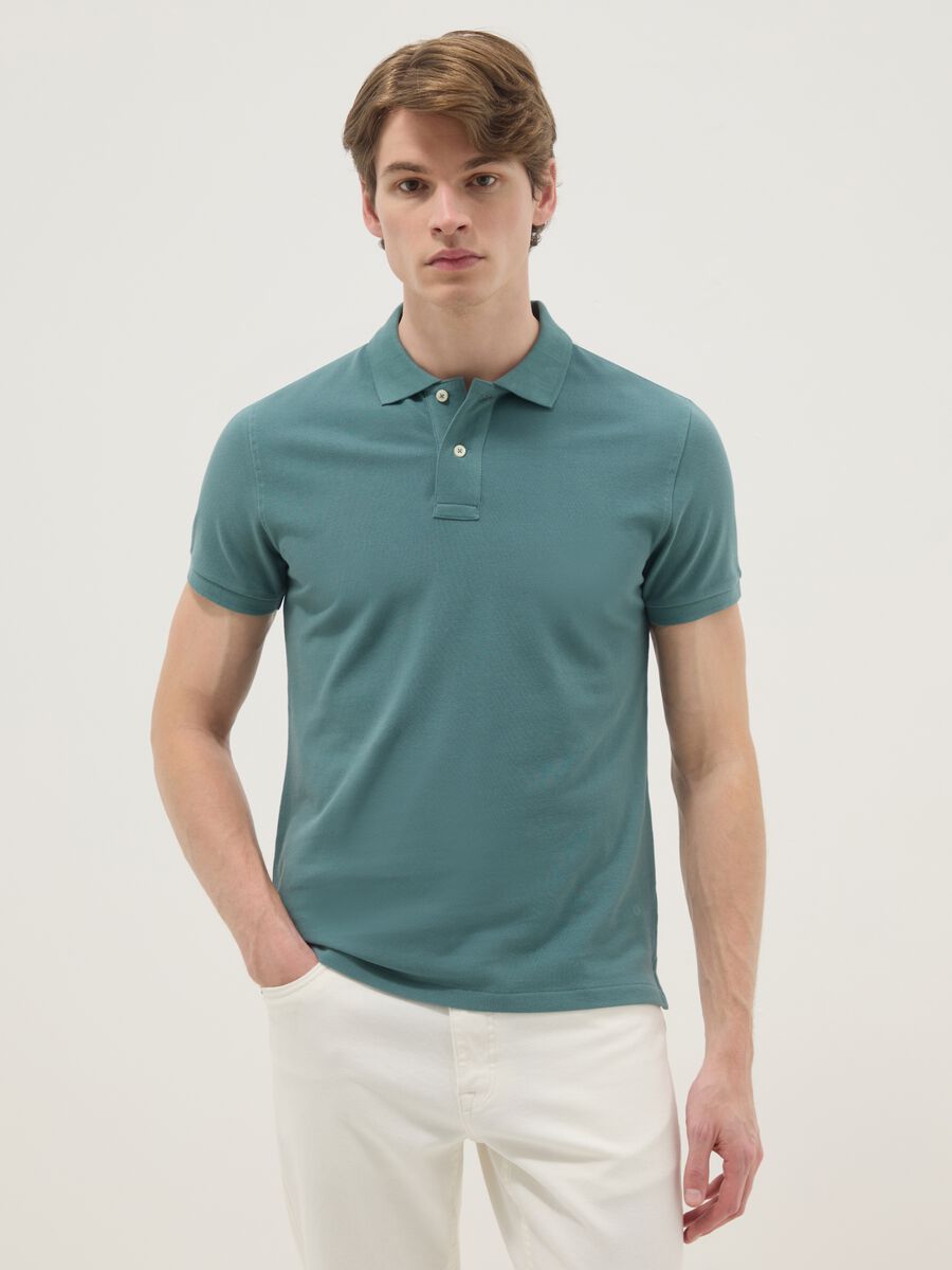 Green slim fit short sleeve pure cotton polo_1
