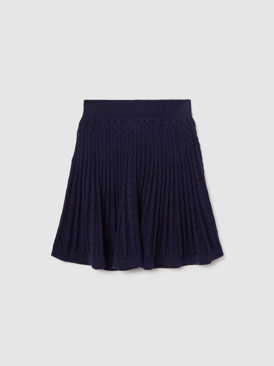 Girls' Blue Skirt in Cotton Blend, Regular Fit with Cable Detail_2