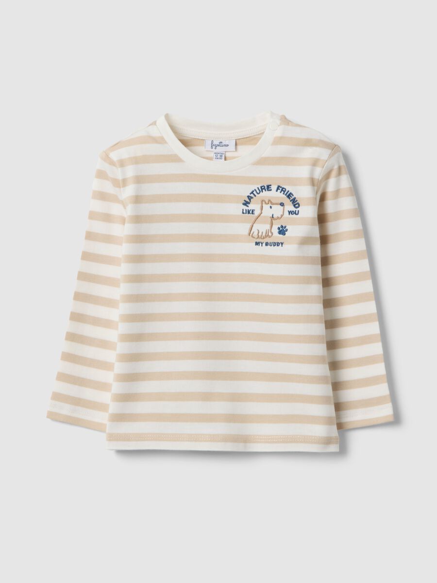 T-shirt in puro cotone a righe multicolor da bimbo con ricamo_0