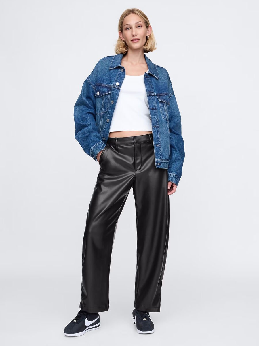 Barrel-fit shiny-effect trousers_0