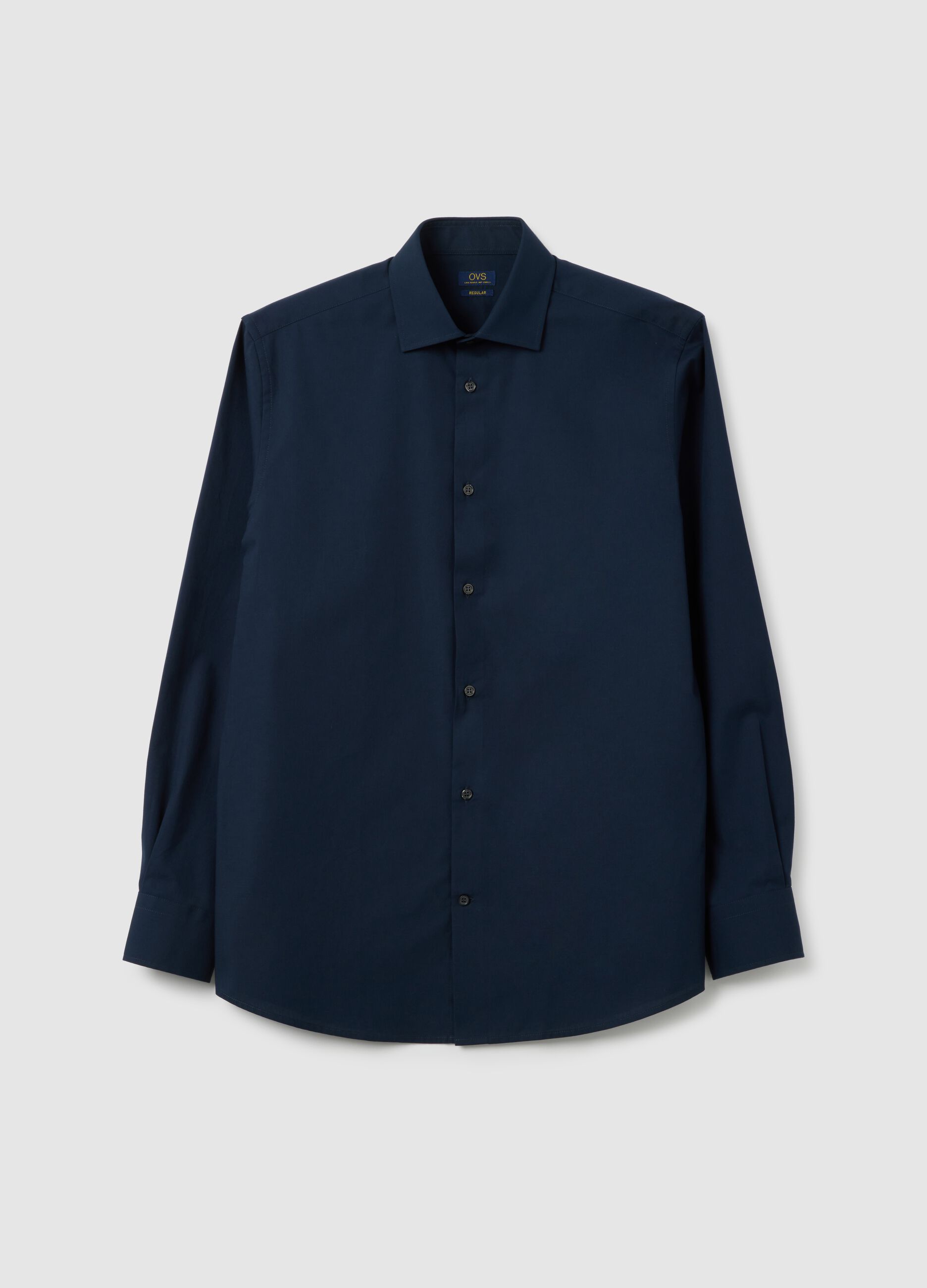 Men's blue pure cotton shirt, regular fit, easy iron