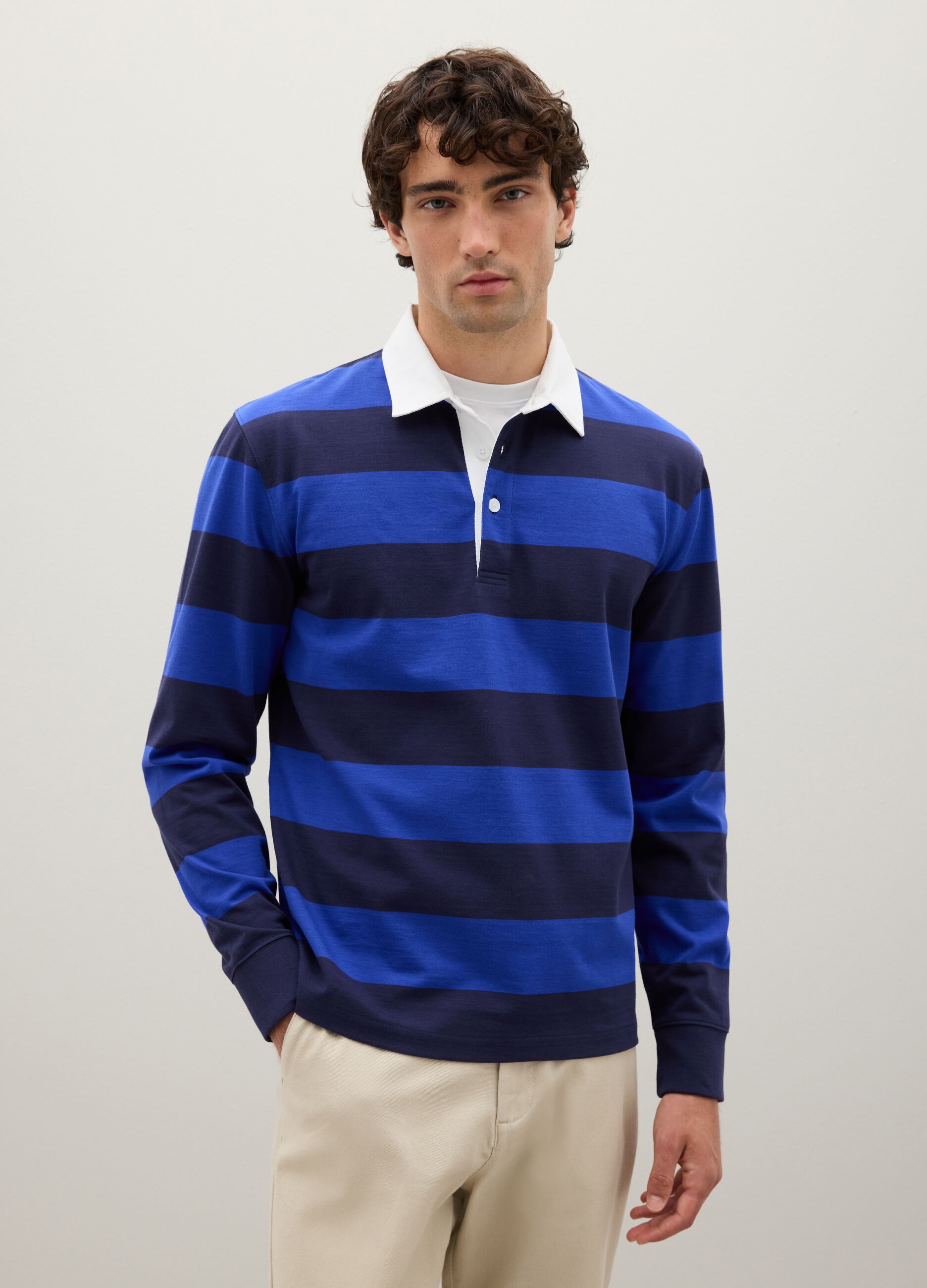 Blue pure cotton polo shirt regular fit