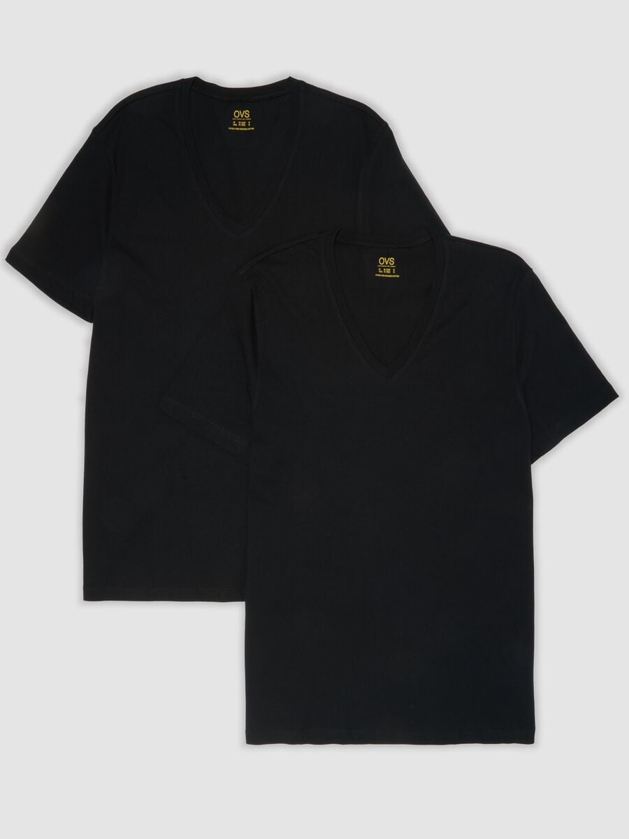 2-pack of black pure extra-fine cotton T-shirts with deep V-neck_0