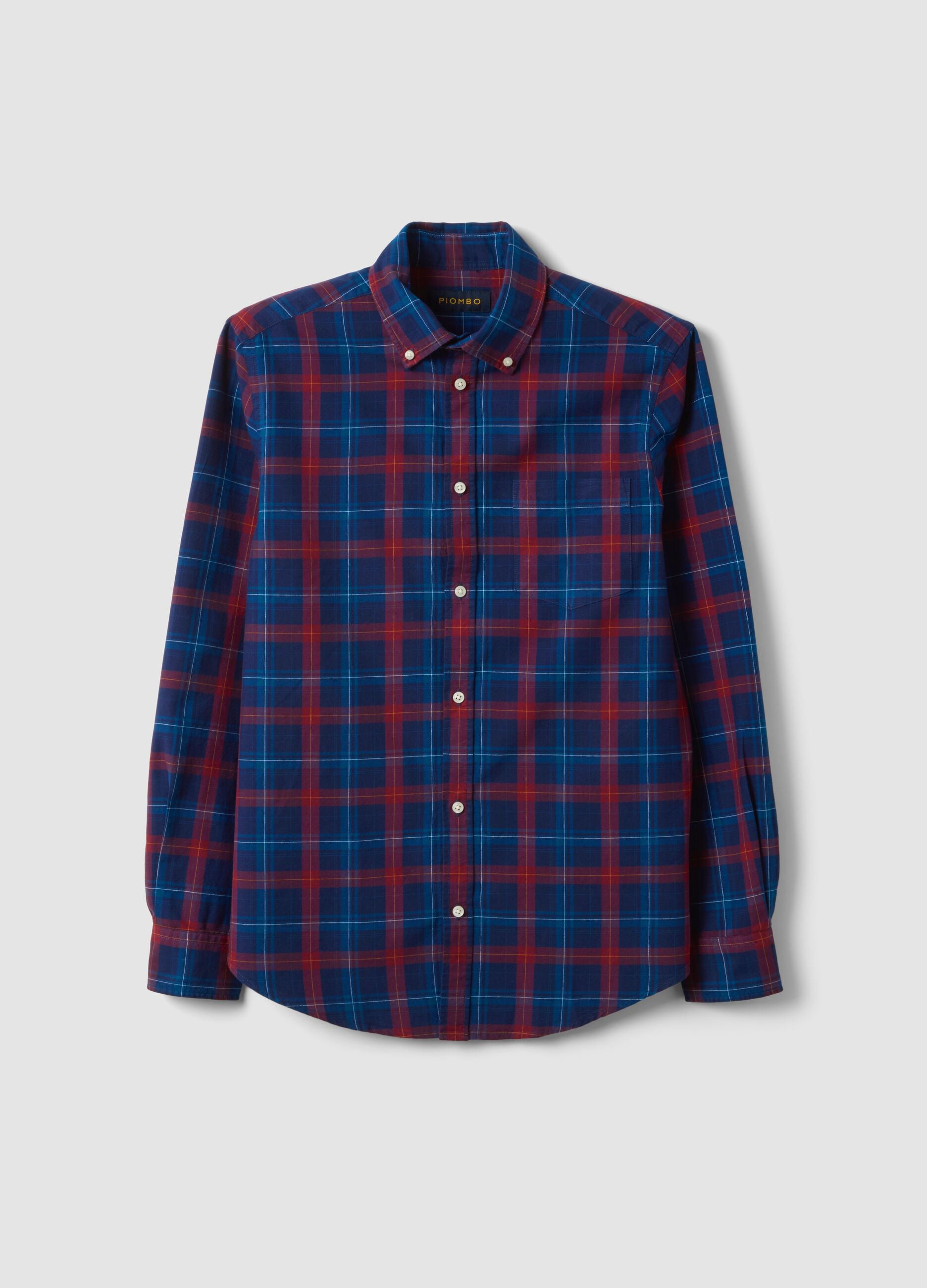 Blue checked Oxford shirt in pure cotton, regular fit