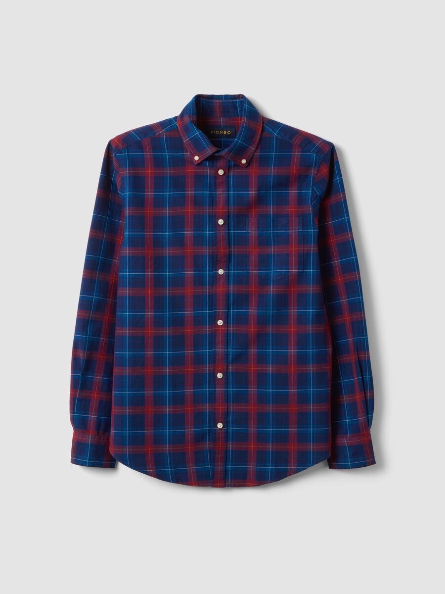 Camicia oxford blu a quadri in puro cotone regular fit_4