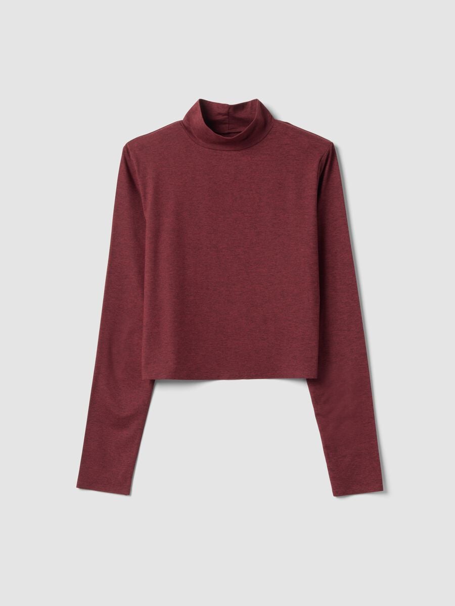 T-shirt rossa crop in tessuto elasticizzato con collo rialzato_4