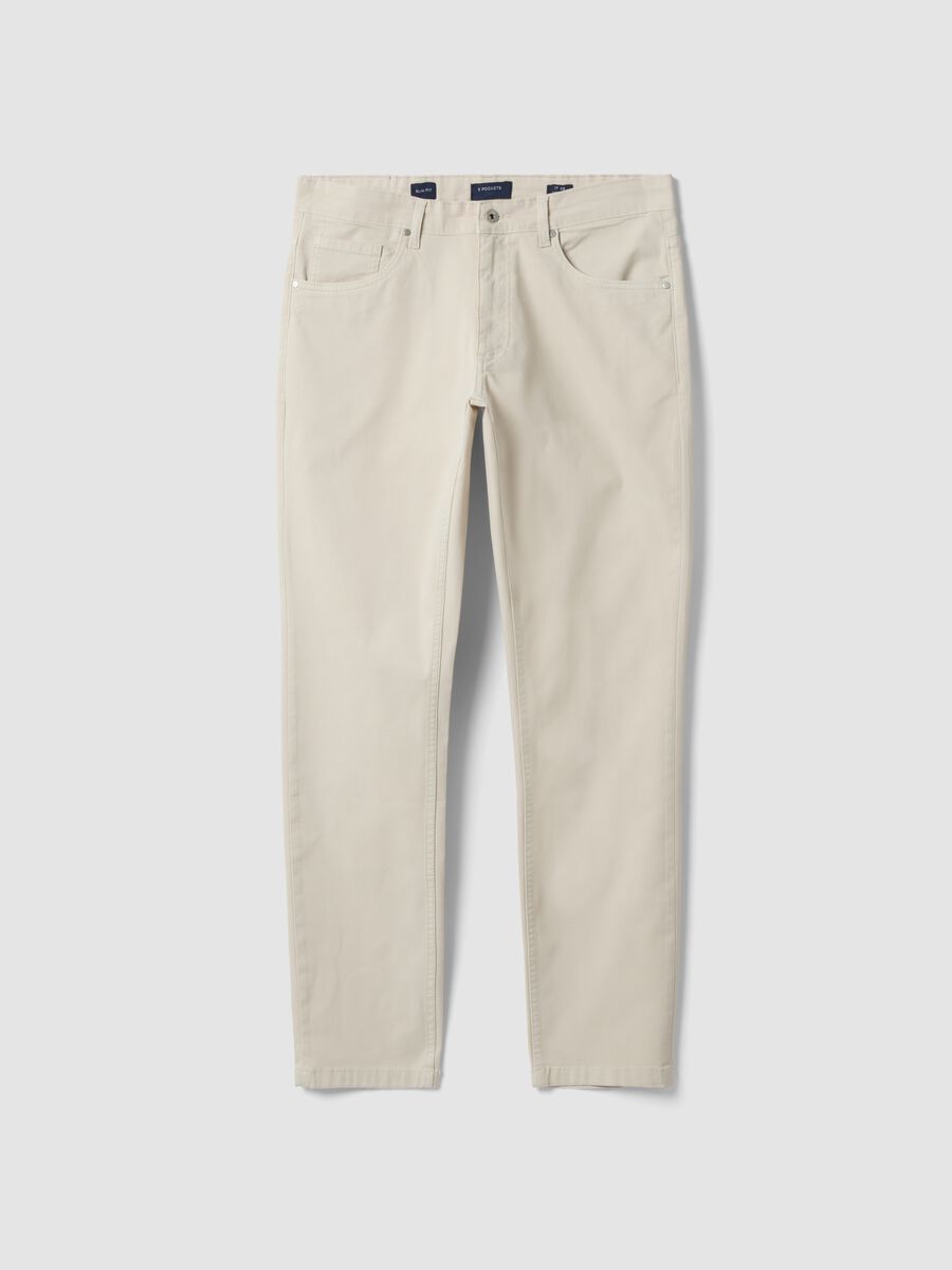 Pantaloni beige in twill di cotone elasticizzato slim fit_4