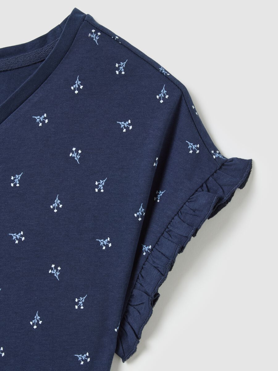 T-shirt in puro cotone blu regular fit con volant_1