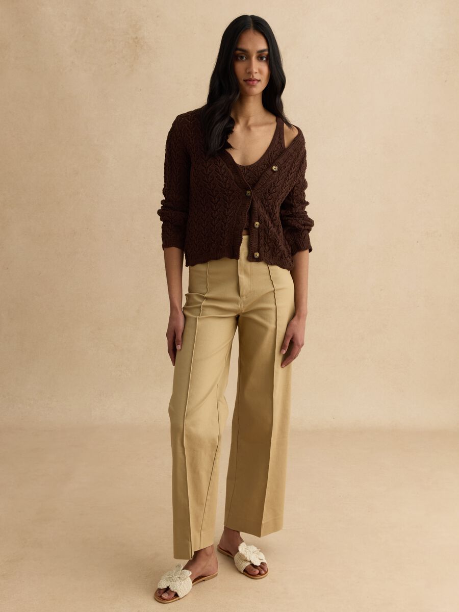 Cardigan marrone in puro cotone_1