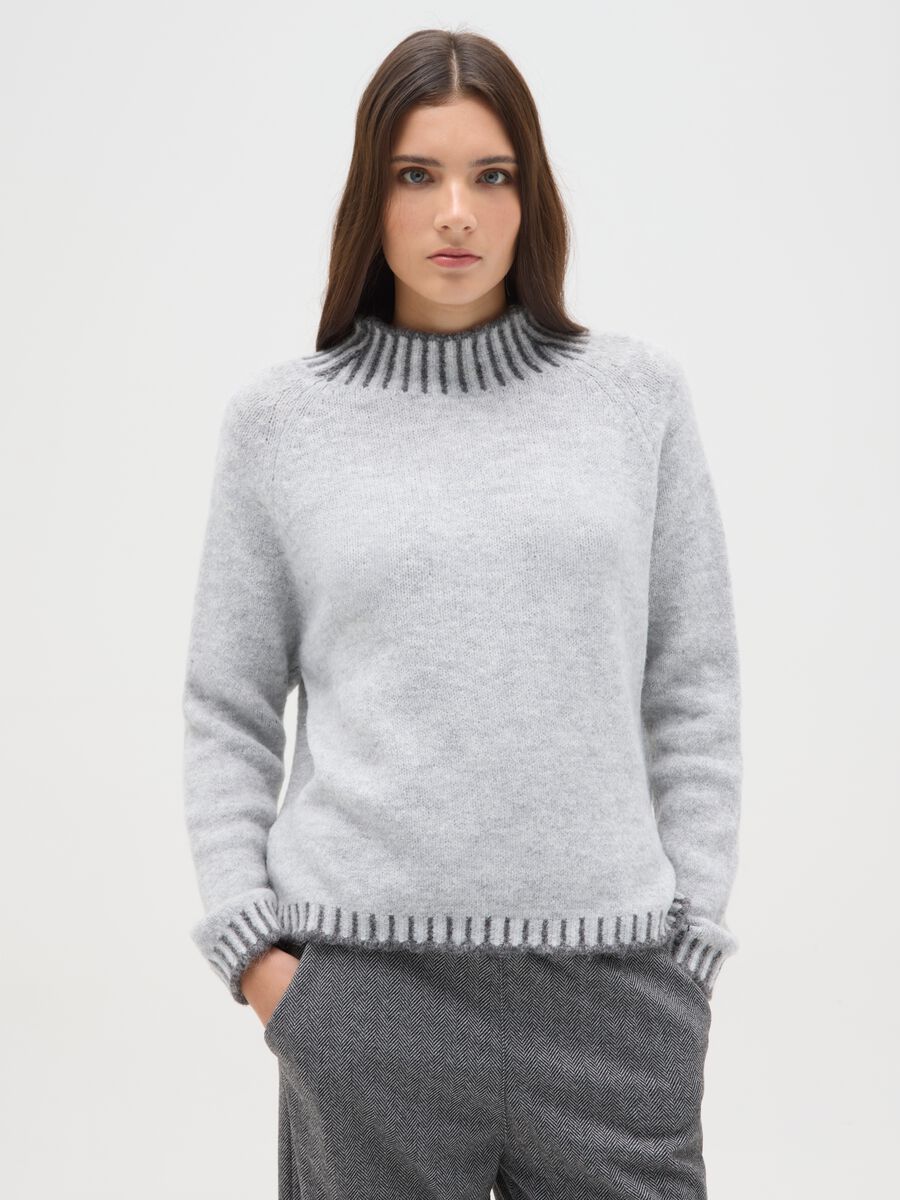 Grey regular fit jumper with ribbed collar and cut-out details_0