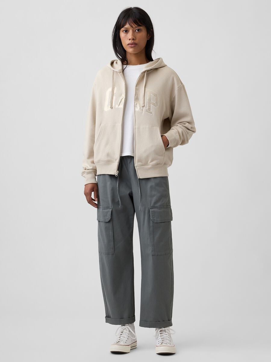 Beige cotton-blend hooded sweatshirt with GAP logo_1