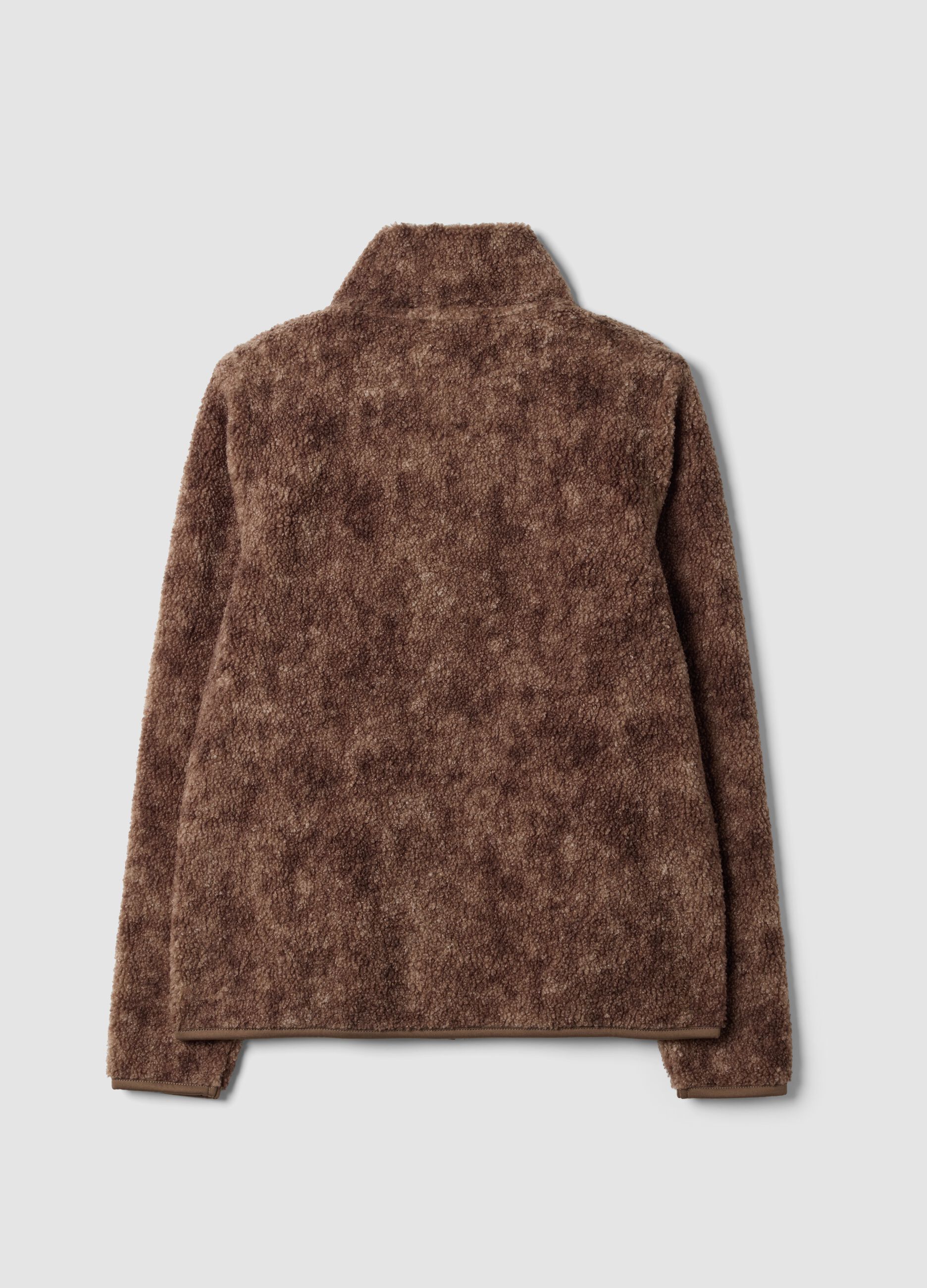 Brown crew-neck zip sweatshirt, regular fit