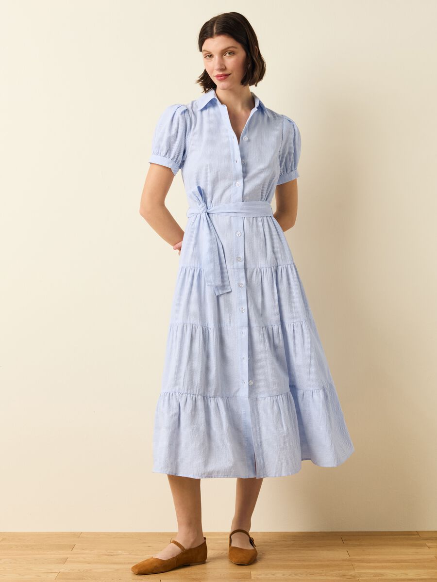 Flounced shirt dress with thin stripes_1