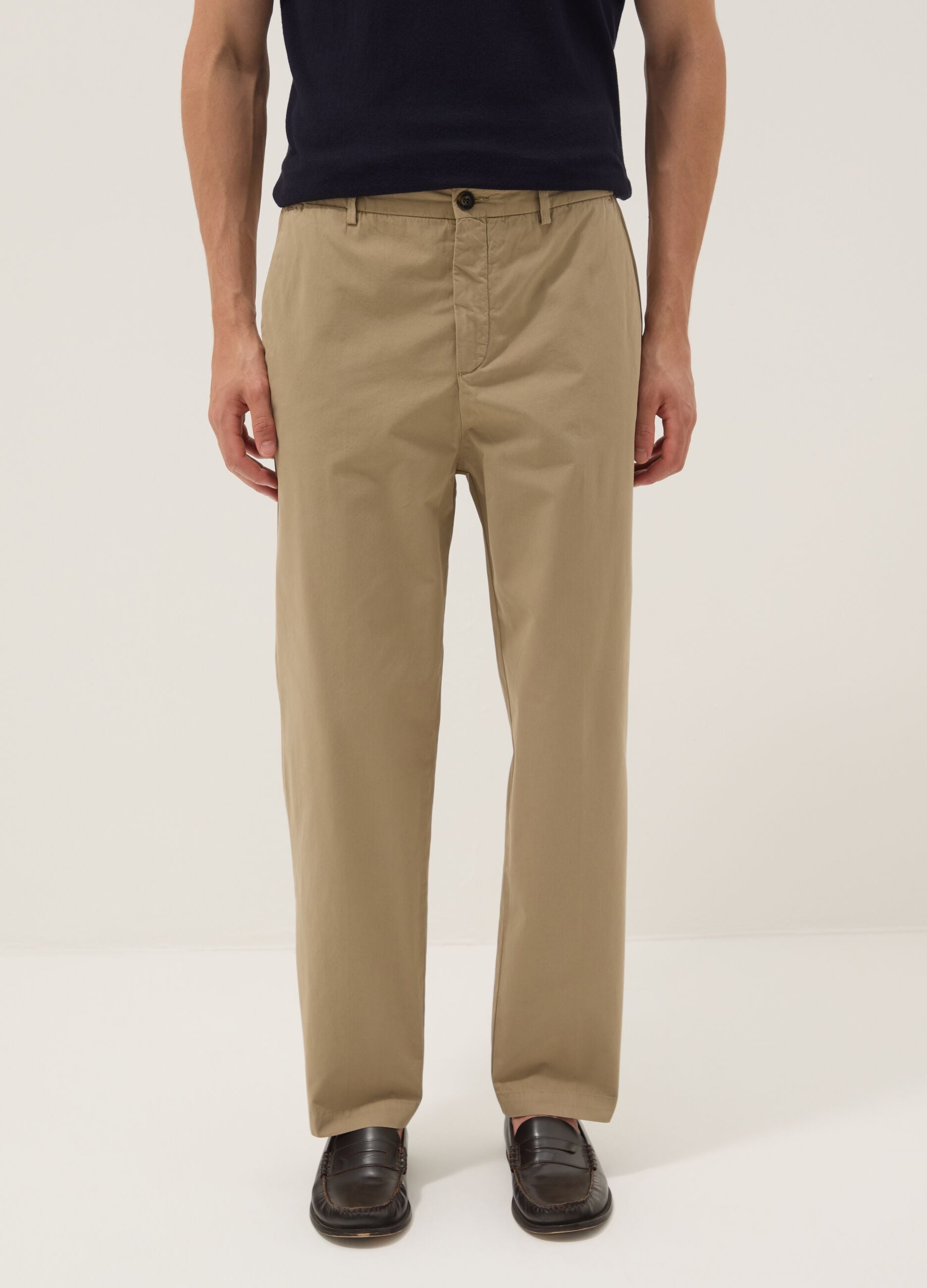 Beige pure cotton carrot-fit chino trousers